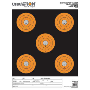 Champion Targets 45555 Shotkeeper  5″ Bullseye Paper 100 yds Pistol/Rifle Large Black/Orange 12 PK