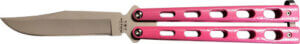 BEAR & SON BUTTERFLY KNIFE 3.58 PINK/SS CLIP POINT