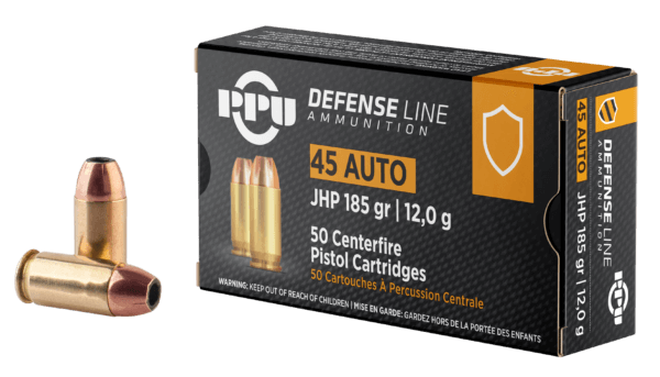 PPU PPD45 Defense Handgun 45 ACP 185 gr Jacketed Hollow Point (JHP) 50rd Box