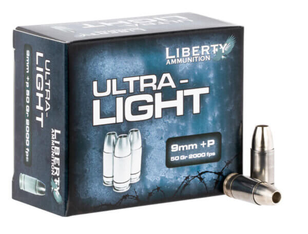 Liberty Ammunition LAUL9052 Ultra-Light  9mm Luger  P 50 gr Lead Free Fragmenting Hollow Point 20rd Box