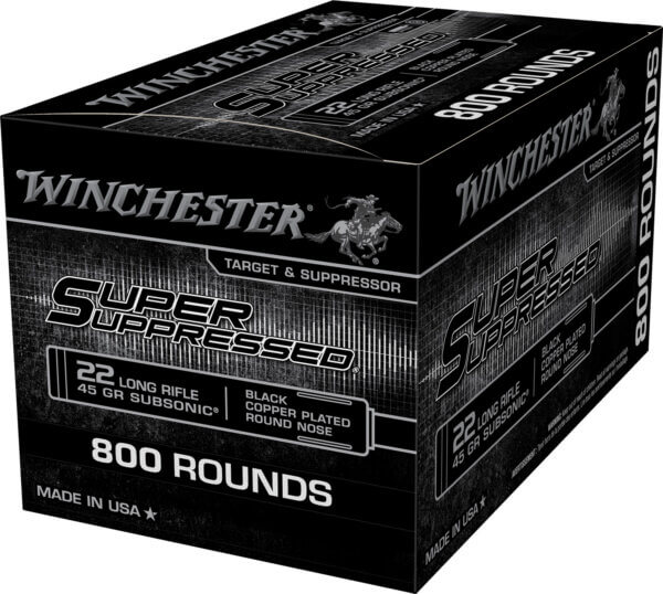 Winchester Ammo SUP22LRB Super Suppressed 22 LR 45 gr Black Copper Plated Round Nose 800 Bx/ 2 Cs (Bulk)