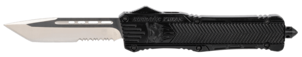 CobraTec Knives LBCTK1LTS CTK-1 Large 3.75″ OTF Tanto Part Serrated D2 Steel Blade/Black Aluminum Handle Features Glass Breaker Includes Pocket Clip
