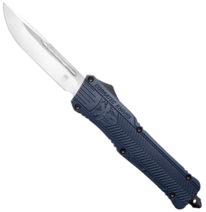 CobraTec Knives LNYCTK1LDS CTK-1 Large 3.75″ OTF Drop Point Part Serrated D2 Steel Blade/ NYPD Blue Aluminum Handle Features Glass Breaker Includes Pocket Clip