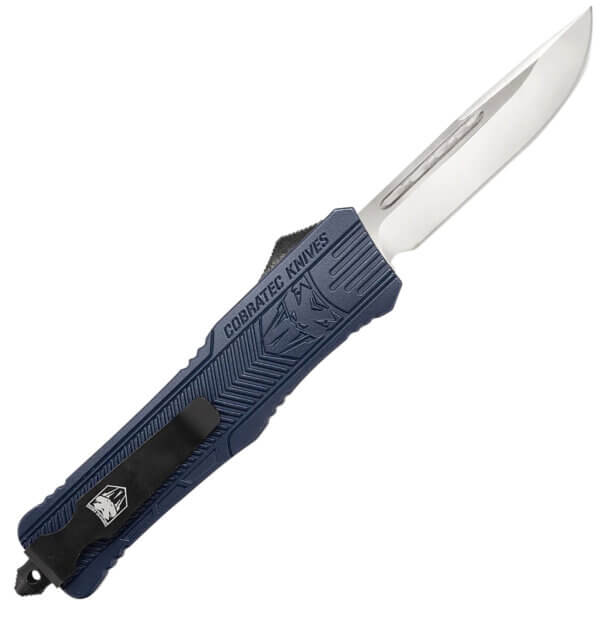 CobraTec Knives LNYCCTK1LDNS CTK-1 Large 3.75″ OTF Drop Point Plain D2 Steel Blade/NYPD Blue Aluminum Handle Features Glass Breaker Includes Pocket Clip