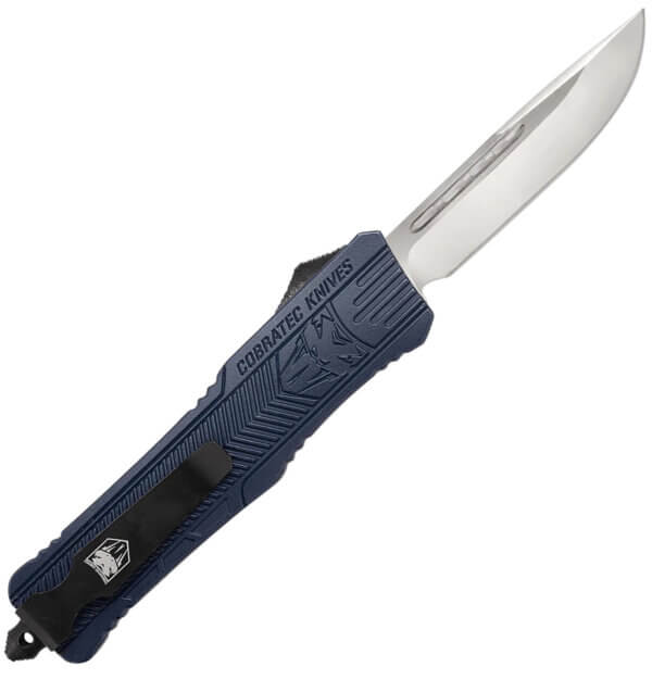 CobraTec Knives LNYCTK1LDS CTK-1 Large 3.75″ OTF Drop Point Part Serrated D2 Steel Blade/ NYPD Blue Aluminum Handle Features Glass Breaker Includes Pocket Clip