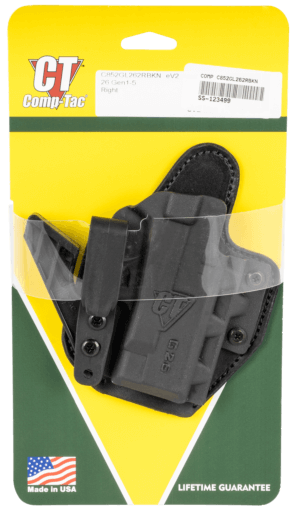 Comp-Tac C852SS191RBKN eV2 Max AIWB Black Kydex/Leather Belt Clip Fits Sig P365 Right Hand