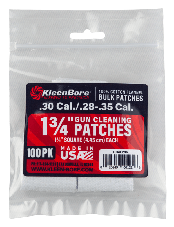 KleenBore P202 Super Shooter  .30/ .28 – .35 Cal 1.75 100% Cotton Flannel 75 Per Pack”