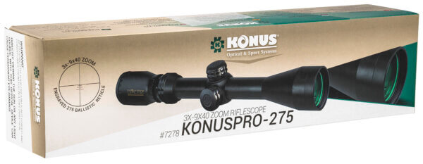 Konus 7278 KonusPro 275 Matte Black 3-9x40mm 1″ Tube Engraved Ballistic 275 Dot Reticle for Muzzleloader
