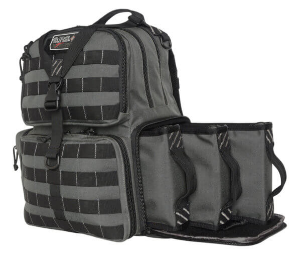 GPS Bags T1612BPG Tactical Range Backpack Gray 1000D Polyester with Removable Pistol Storage  Visual ID Storage System & Lockable Zippers Holds 3 Handguns  Ammo & Accessories