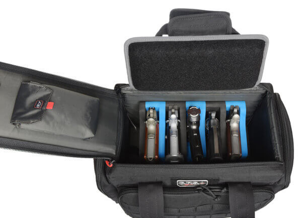 GPS Bags GPST1714LRB Tactical Black 1000D Nylon Teflon Coating with Foam Cradle Holds 5 Handguns Storage Pockets & Handgun Sleeve Includes Ammo Dump Cups