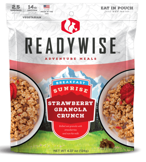 ReadyWise RW05007 Outdoor Food Kit Sunrise Strawberry Granola Crunch Breakfast Entree 2.5 Servings In A Resealable Pouch 6 Per Case