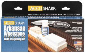 AccuSharp 039C Pull-Through Sharpener Hand Held Fine Coarse Tungsten Carbide and Ceramic Sharpener Rubber Handle Black/Orange