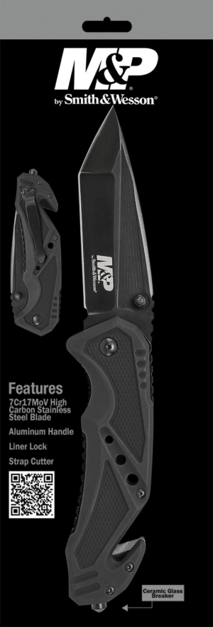 Smith & Wesson Knives SWMP11BCP M&P  3.80″ Folding Tanto Plain Black Stainless Steel Blade Black G10 Handle Features Glass Breaker/Seat Belt Cutter Includes Pocket Clip