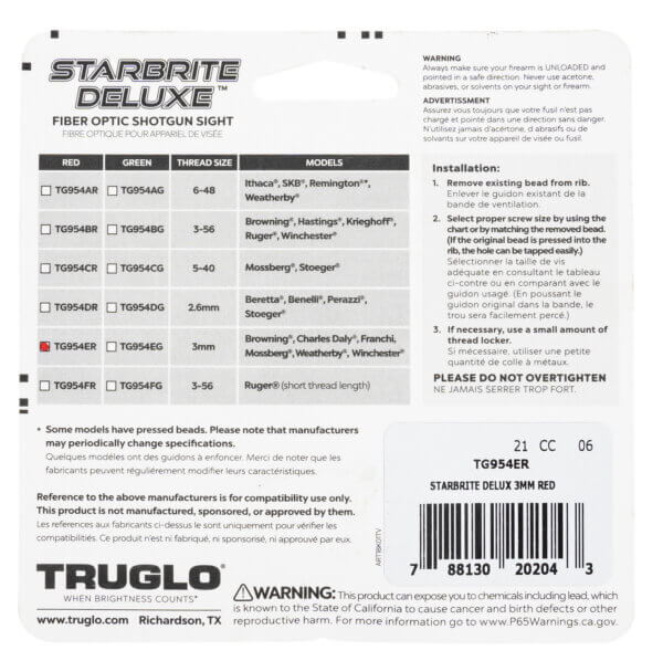 TruGlo TGTG954ER StarBrite Deluxe Bead Black | Red Fiber Optic Front Sight