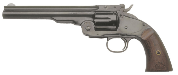 Cimarron CA850 No. 3 Schofield 45 Colt (LC) 6rd 7″ Matte Black Steel Barrel Cylinder & Frame Wide Front Sight Walnut Grip