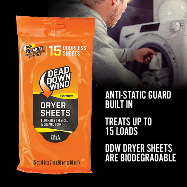 Dead Down Wind 1113 Dryer Sheets Odor Eliminator Odorless Scent Dryer Sheet 15 Per Pkg