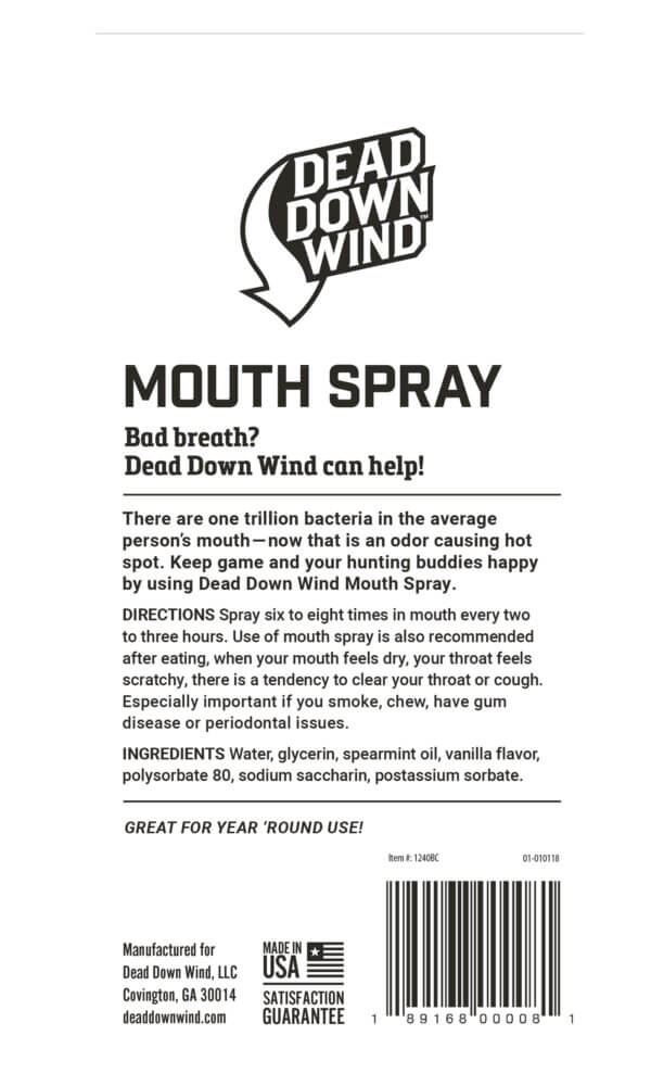 Dead Down Wind 1240BC Mouth Spray Odor Eliminator Mint Scent 2 oz