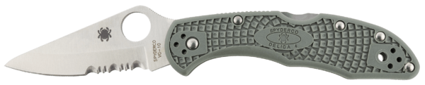 Spyderco C33PSFG Delica 4 Lightweight 2.88″ Folding Drop Point Part Serrated VG-10 SS Blade Foliage Green Bi-Directional Texturing FRN Handle Includes Pocket Clip