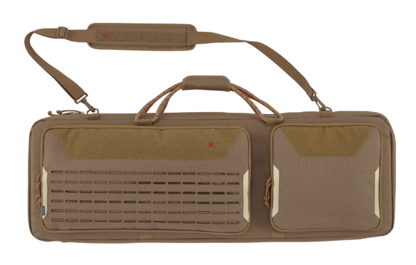 Tac Six 10828 Squad Tactical Case made of Coyote 600D Polyester with Lockable Zippers  MOLLE System  Rope Carry Handles  Elastic Loops  Storage Pockets & Detachable Shoulder Strap 38 L x 13″ W x 4.50″ H Interior Dimensions”