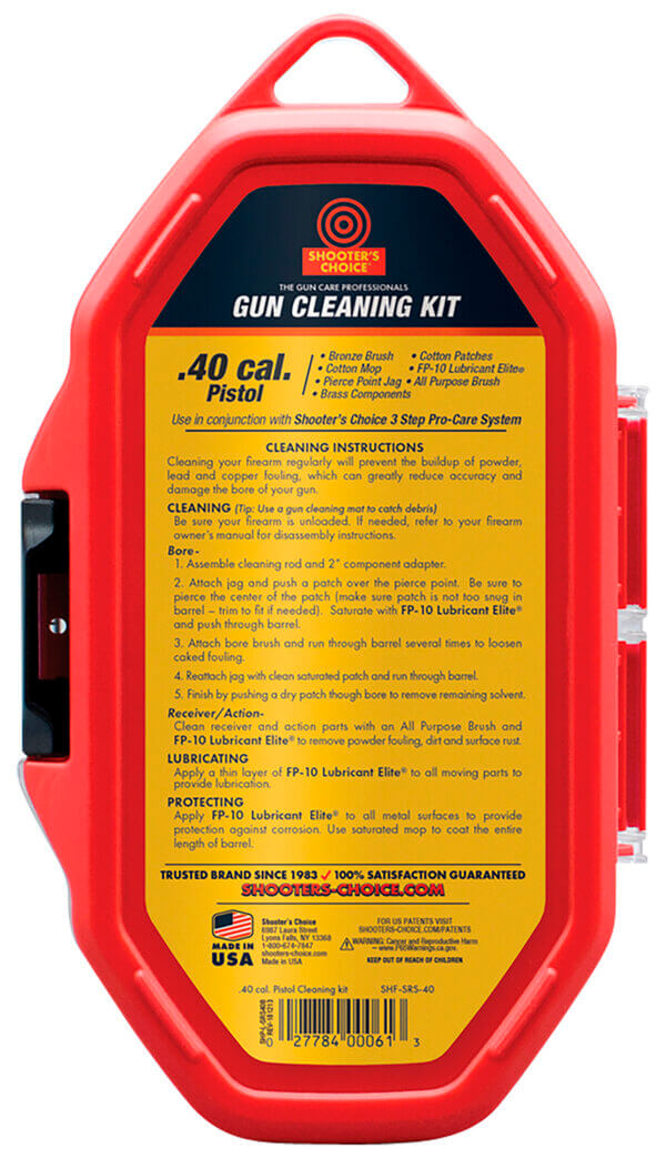 Shooters Choice SRS40 Pistol Cleaning Kit 40 Cal Handgun/Red Plastic Case