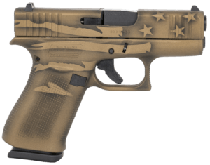 Glock PX4350204BBBWFLAG G43X  Sub-Compact 9mm Luger 10+1  3.41 Black GMB Barrel  Black/Coyote Battle Worn Flag Cerakote Serrated Steel Slide & Polymer Frame w/Beavertail & Picatinny Rail  Black/Coyote Battle Worn Flag Textured Grip  Ambidextrous”