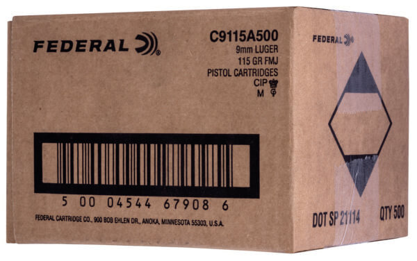 Federal C9115A500 Champion Training  9mm Luger 115 gr Full Metal Jacket 500rds Bulk Package