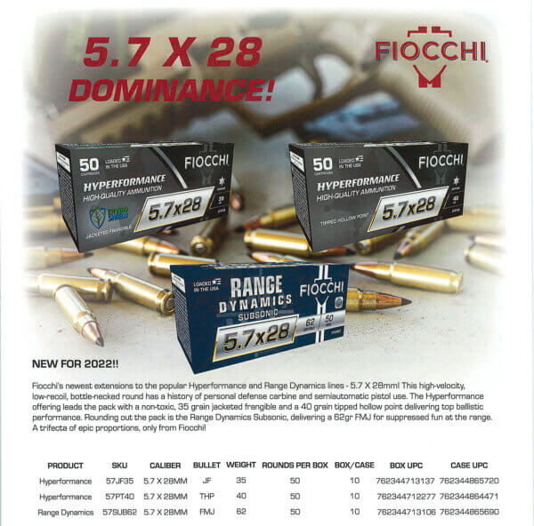 Fiocchi 57SUB62 Range Dynamics Subsonic 5.7x28mm 62 gr Full Metal Jacket (FMJ) 50rd Box