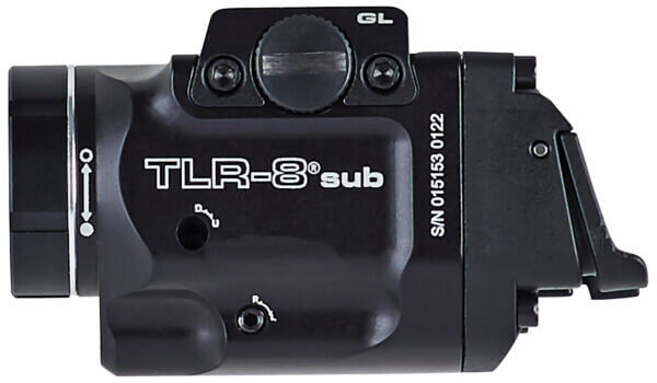 Streamlight 69411 TLR-8 Sub w/Laser Red Laser 500 Lumens 640-660nM Wavelength Black 141 Meters Beam Distance Fits Glock 43x/43x w/Rail/48/48x w/Rail Handgun Rail Clamp Mount