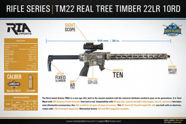 Rock Island TM2220RT TM22 22 LR 10+1 20″ Realtree Timber Fixed Black Synthetic Stock & AR Type Grip Includes Vortex Strikefire & Hard Case (Ambidextrous)