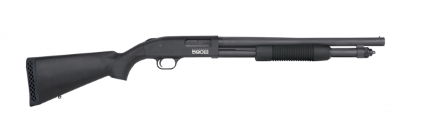 Mossberg 51605 590S Tactical 12 Gauge 9+1(1.75″) 6+1(2.75″) 5+1(3″) 3″ Chamber 18.5″ Barrel Matte Blued Metal Finish Corncob Forend Synthetic Stock Optics Ready