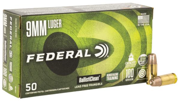 Federal BC9H1 BallistiClean Reduced Hazard Training 9mm Luger 100 gr Lead-Free Frangible 50rd Box