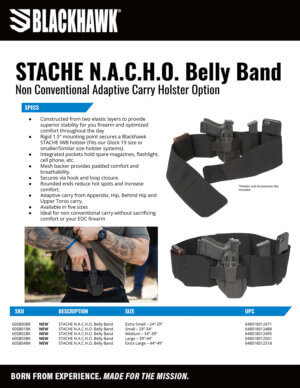 Blackhawk 60SB02BK Stache N.A.C.H.O. Belly Band Medium Black Elastic Handgun