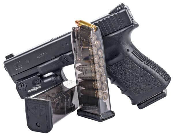 ETS Group SMKGLK19 Pistol Mags 15rd Standard 9mm Luger Compatible w/ Glock 19 Compatible w/ Glock 26 Smoke Polymer