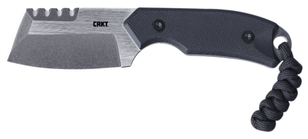 CRKT 4036 Razel Compact 2.32″ Fixed Plain/Top Veff Serrations Brushed Stonewashed D2 Steel Blade/Black G10 Handle Includes Cord Fob/Sheath