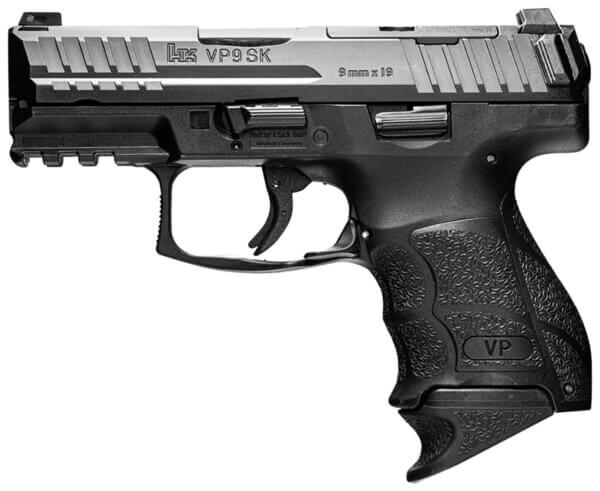 HK 81000818 VP9SK Subcompact 9mm Luger 15+1 3.39″ Serrated Slide Black Polymer Frame w/Picatinny Rail Ambidextrous