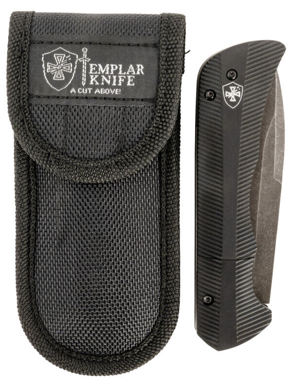 Templar Knife AAABK321 Auto Assist 3.50″ Folding Tanto Part Serrated Black Oxide Stonewashed Powder Coated D2 Steel Blade/4.25″ Aged Aluminum Handle