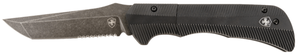 Templar Knife AAABK521 Auto Assist 3.50″ Folding Tanto Part Serrated Black Oxide Stonewashed Powder Coated D2 Steel Blade/ 4.25″ Aged Aluminum Handle