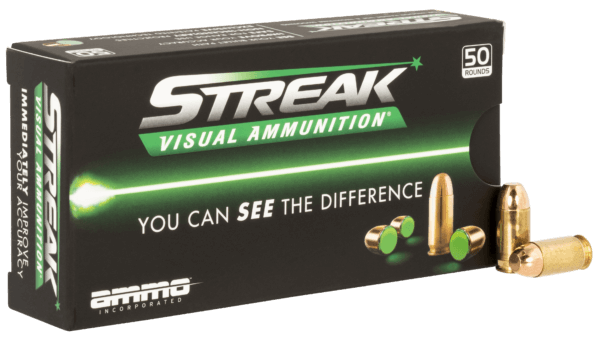 Ammo Inc 380100TMCSTRKGRN50 Streak Visual (GREEN) Self Defense 380 ACP 100 gr Total Metal Case (TMC) 50rd Box