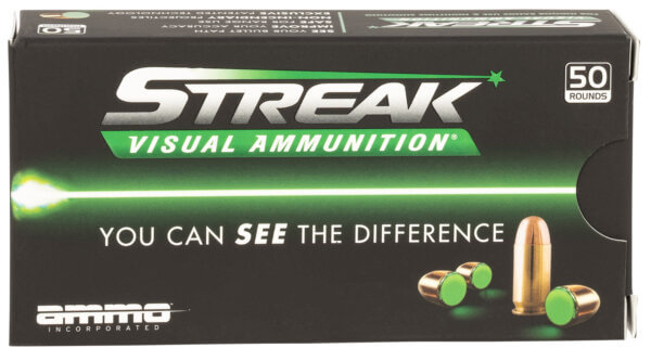 Ammo Inc 9115TMCSTRKGRN50 Streak Visual (GREEN) Self Defense 9mm Luger 115 gr Total Metal Case (TMC) 50rd Box