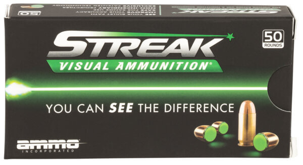 Ammo Inc 9124TMCSTRKGRN50 Streak Visual (GREEN) Self Defense 9mm Luger 124 gr Total Metal Case (TMC) 50rd Box