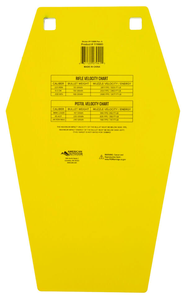 Caldwell 1116693 C 10″ Coffin CP4 Yellow Powder Coat AR500 Steel Hanging