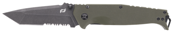 Schrade 1159324 Melee 3.50″ Folding Tanto Part Serrated Dark Stonewash D2 Steel Blade 4.50″ OD Green G10/SS Handle