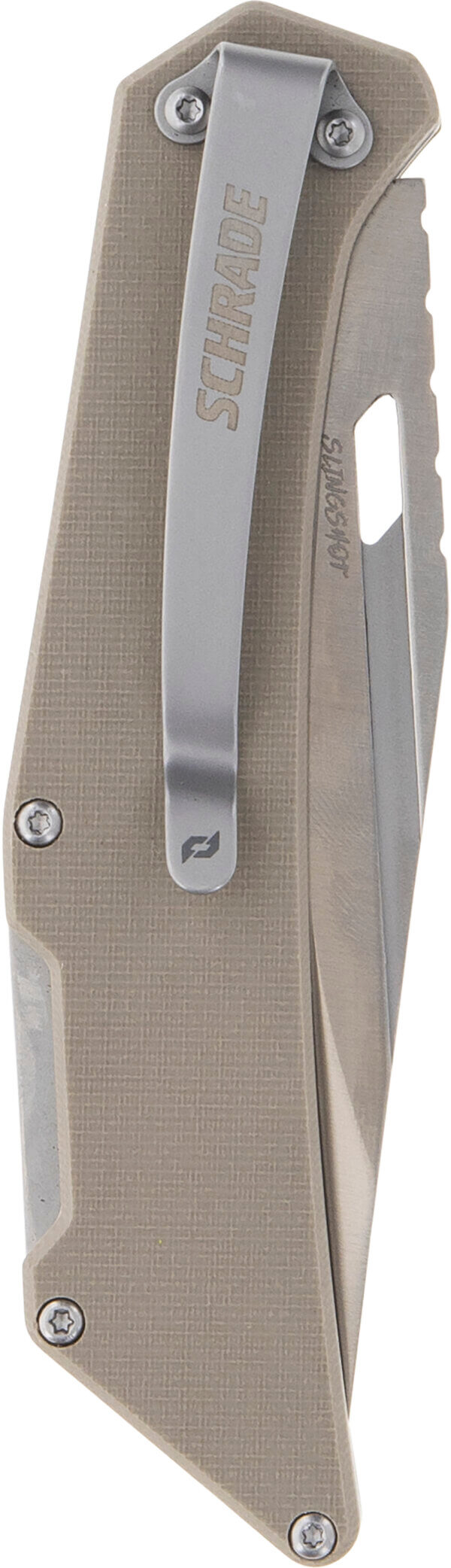 Schrade 1159301 Slingshot Lockback Folder 4″ Recurve Clip Point/Satin AUS-10 Blade 5″ G10 Handle