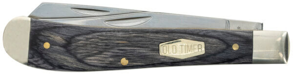 Old Timer 1135990 Heritage Series Trapper 940T 3″ Clip/Spey D2 Steel Blade 3.70″ Black/Tan Wood Laminate Handle