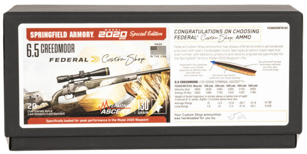 Federal FCS65CRDTA1SC Custom Rifle Ammo Custom Shop 6.5 Creedmoor 130 gr Terminal Ascent 20 Per Box