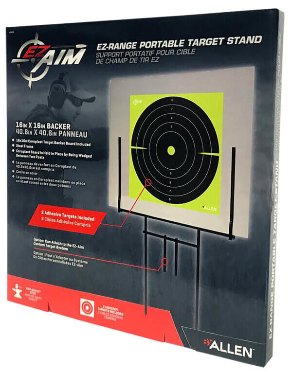 Allen 15309 EZ-Aim Portable Range Target Stand Black Steel 18″ W x 19″ H Standing Includes 2 Adhesive Targets