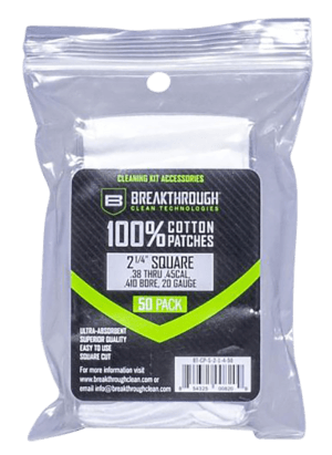 Breakthrough Clean BTCPS21450 Square Cleaning Patches  100% Cotton 50 Pack For .38-.45 Cal & .410-20 Gauge