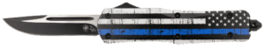Templar Knife LBTB331 Back The Blue Gen II Large 3.50 OTF Drop Point Plain Black Oxide Stonewashed 440C SS Blade/ 5.25″ Black & White w/Blue Line Aluminum Handle Features Glass Breaker Includes Pocket Clip/Sheath”