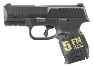 FN 66-101641 509 Compact Bundle Compact 24+1 3.70″ Black Recessed Crown Barrel. Black Serrated Slide Polymer Frame w/Picatinny Rail Black Textured Interchangeable Backstraps Grips Ambidextrous