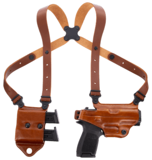 Galco MCII820 Miami Classic II Shoulder System Fits Chest Up To 56″ Tan Leather Harness Fits Sig P320/M17/M18/Taurus G2/G3/G3C Right Hand